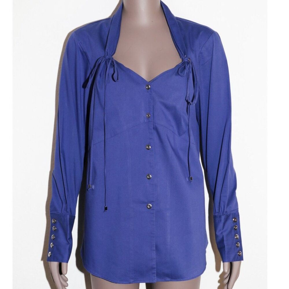 Vintage Blue Button Shirt Size Medium Romantic Long Sleeve Top - Picture 2 of 5